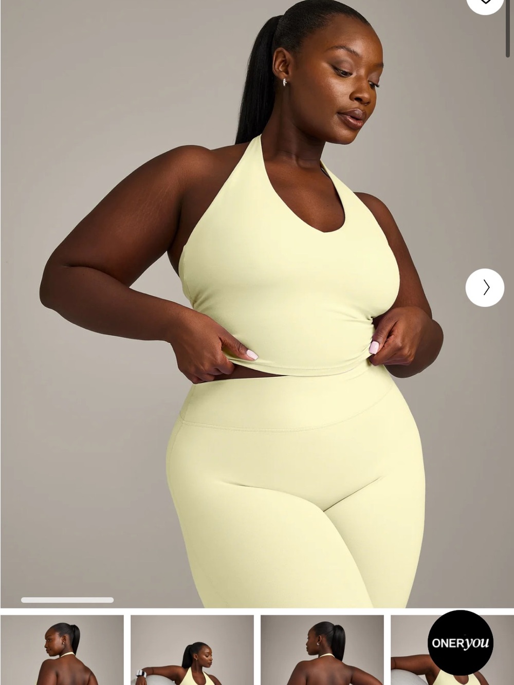 SOFTMOTION™ HALTER NECK MID TANK TOP WITH BUILT IN BRA SHELF WITH GRAY LOGO